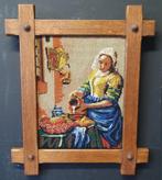 2233 vantiek schilderij borduurwerk melkmeisje 59x50x2, Antiek en Kunst, Kunst | Schilderijen | Klassiek, Ophalen of Verzenden