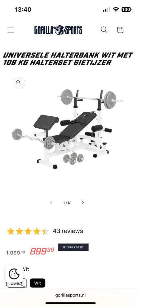 Gorilla Halterbank met Gietijzeren Gewichten, Sport en Fitness, Fitnessmaterialen, Gebruikt, Halterset, Armen, Ophalen