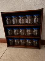 Houten (kruiden) rek 37 H 35 B met 15 glazen potjes, Ophalen of Verzenden, Gebruikt