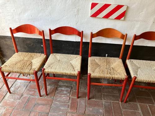 Set van 6 keukenstoelen met biezen zitting, Huis en Inrichting, Stoelen, Gebruikt, Vijf, Zes of meer stoelen, Hout, Riet of Rotan