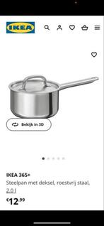 IKEA 365+ Steelpan met Deksel - RVS 2.0L, Kookpan of Snelkookpan, Inductieplaat, Ophalen of Verzenden, Zo goed als nieuw