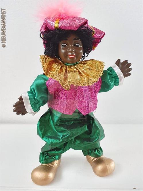 Authentieke etalage zwarte Piet pop - 22cm, groen/roze/goud, Diversen, Sinterklaas, Verzenden