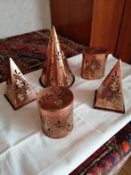 5 Koperen doosjes 1x rond 3x piramides 1x achthoekig zie bes, Ophalen of Verzenden, Koper