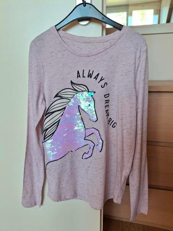 ZGAN  maat 146 / 152  Roze shirt met pailletten eenhoorn beschikbaar voor biedingen