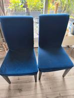 4 eetkamerstoelen velvet petrol blauw Nieuwstaat Eric Kuster, Huis en Inrichting, Stoelen, Ophalen, Zo goed als nieuw, Blauw