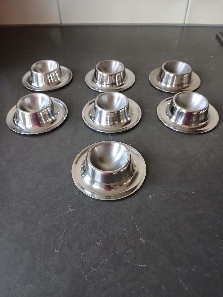 Vintage eierdopjes rond rvs (7), Ophalen of Verzenden