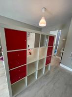 Ikea Kallax kast wit met rode lades en deuren, Ophalen, Gebruikt, 100 tot 150 cm, Met lade(s)