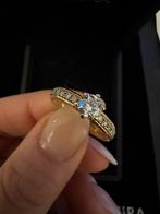 14k gouden ring met natuurlijke diamanten, Sieraden, Tassen en Uiterlijk, Ringen, Ophalen of Verzenden, Zo goed als nieuw, 17 tot 18