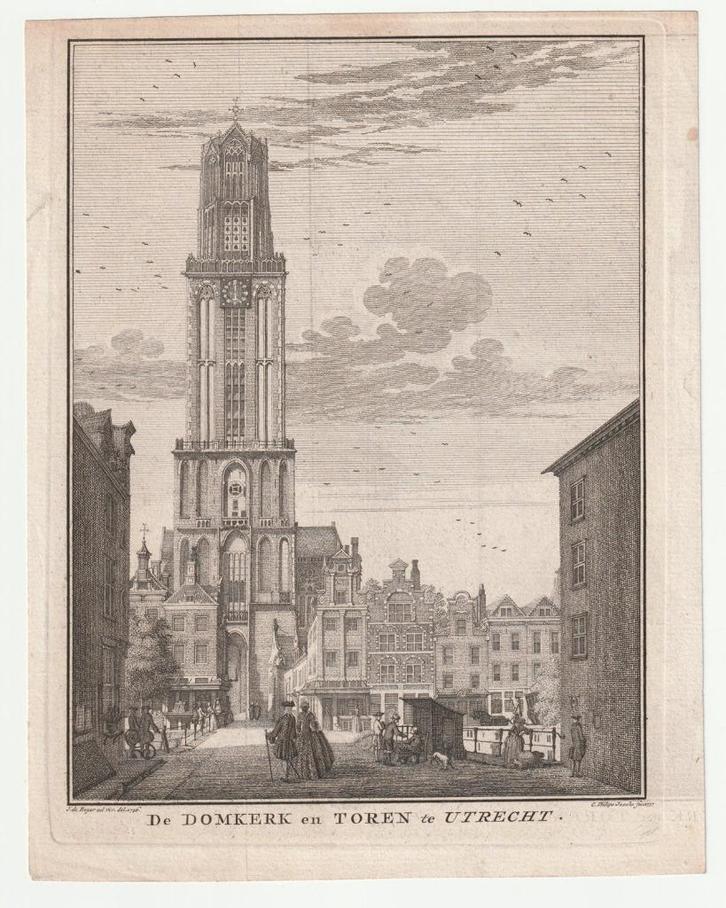 De Domkerk en toren te Utrecht C. Philips Jacobs 1757, Antiek en Kunst, Kunst | Etsen en Gravures, Verzenden
