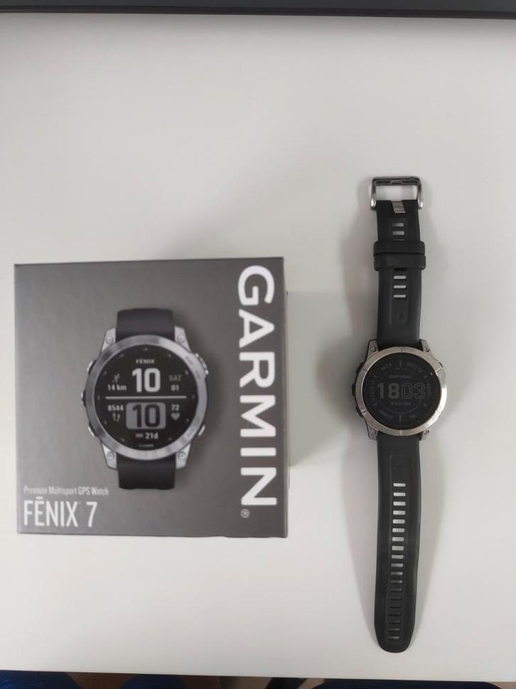 Garmin Fenix 7 Multisport GPS Horloge, Sieraden, Tassen en Uiterlijk, Smartwatches, Zo goed als nieuw, Android, Zwart, Afstand