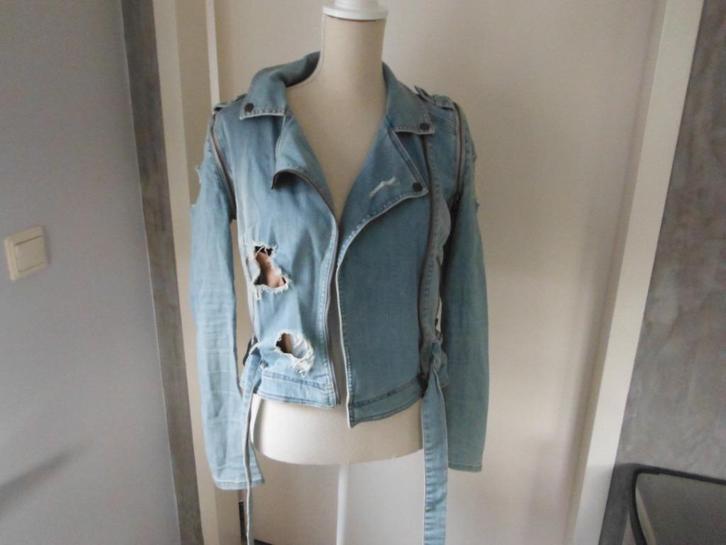 zgan destroyed denim biker jasje Supertrash, mt 36, Kleding | Dames, Jasjes, Kostuums en Pakken, Zo goed als nieuw, Jasje, Maat 36 (S)