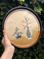 Vintage oosters wandpaneel met reliëf – steenlook Ø30 cm, Ophalen of Verzenden, Zo goed als nieuw