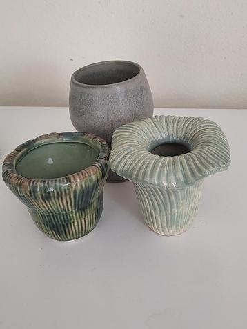 Vintage set van 3 keramieken vazen bloempotten  beschikbaar voor biedingen