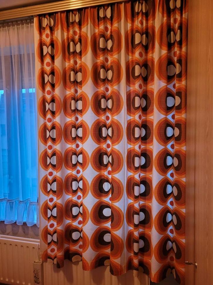 Retro Gordijnen met Opvallend Patroon, Huis en Inrichting, Stoffering | Gordijnen en Lamellen, Gebruikt, 150 tot 200 cm, 100 tot 150 cm