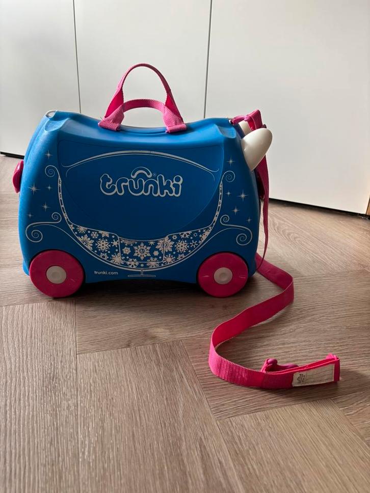 Trunki kinderkoffer roze/blauw, prinsessenkoets, Sieraden, Tassen en Uiterlijk, Koffers, Zo goed als nieuw, Hard kunststof, Minder dan 50 cm