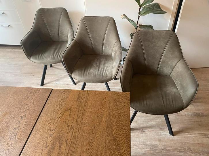Eetkamerstoelen olijfgroen Bas Leen Bakker, Huis en Inrichting, Stoelen, Zo goed als nieuw, Overige kleuren, Ophalen