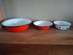 Emaille Schalen Set - Rood en Bont, Antiek en Kunst, Ophalen of Verzenden