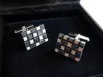Manchetknopen Witgoud Mat Glanzend Blokjesmotief, Verzenden, Nieuw, Goud