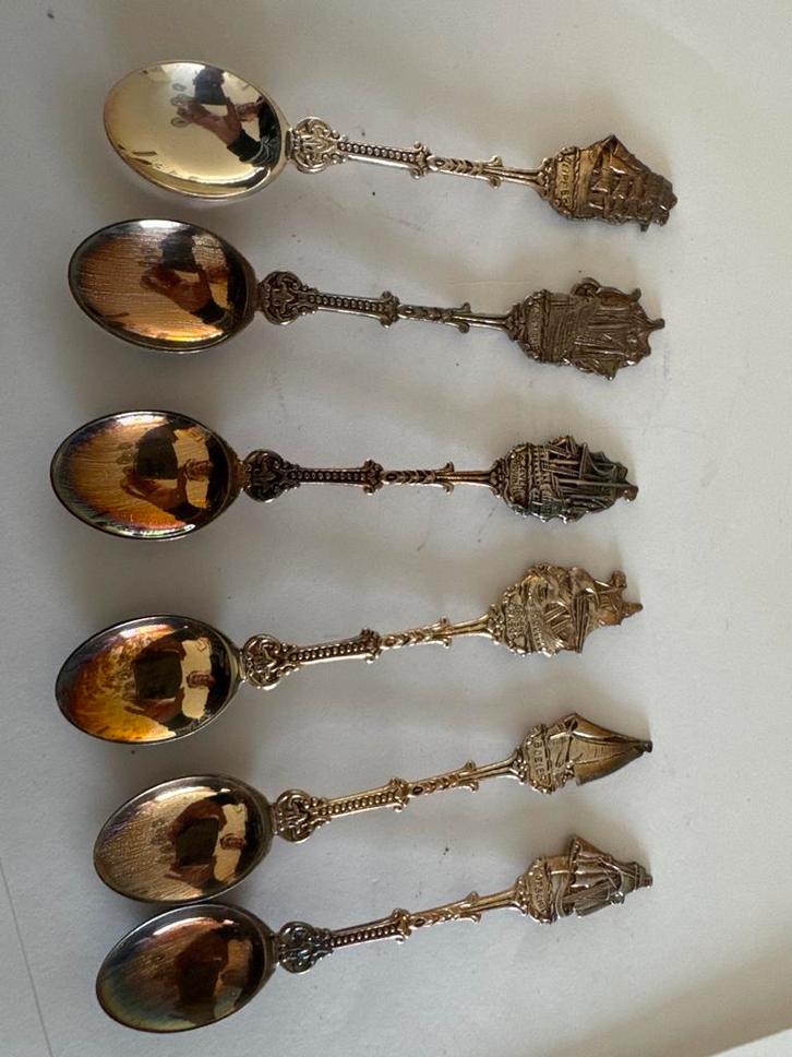 6 Verzilverde Lepels met Bootjes, Antiek en Kunst, Antiek | Bestek, Ophalen of Verzenden