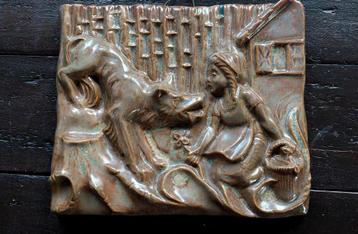 Keramieke plaquette Roodkapje en de wolf Asta beschikbaar voor biedingen