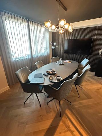 6 luxe eetkamerstoelen grijs blauw