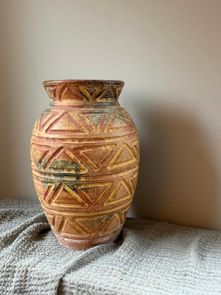 Vintage / antiek terracotta aztec hoge vaas h45cm, Antiek en Kunst, Ophalen of Verzenden