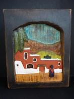Houten blok met aardewerk huizen- landschap -Spanje, Ophalen of Verzenden