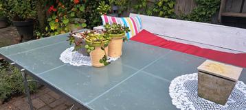 Tuintafel van metaal en glas. Doe een bod! beschikbaar voor biedingen