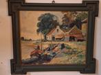 Schilderij met boten in Art Deco lijst, Ophalen of Verzenden