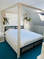 Houten hemelbed, Huis en Inrichting, Slaapkamer | Bedden, Ophalen, Wit, Tweepersoons, 180 cm