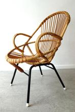 Vintage rotan fauteuil Rohé Noordwolde stoel lounge chair, Huis en Inrichting, Stoelen, Ophalen, Bruin, Riet of Rotan, Eén