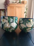2 bloempotten goud/groen, Overige materialen, Rond, Binnen, Zo goed als nieuw