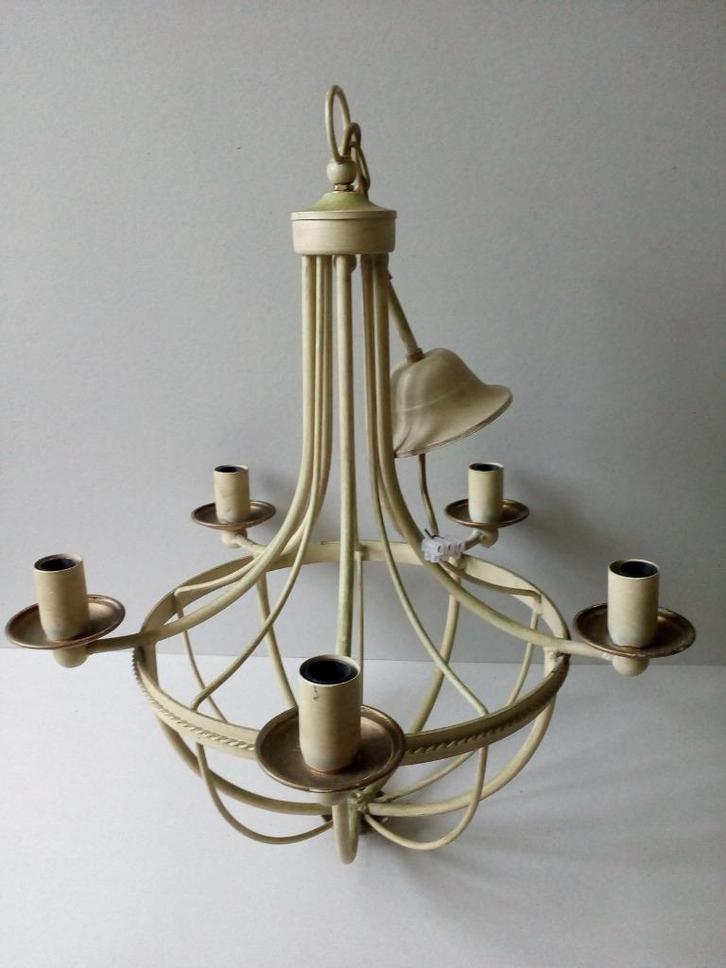 Vintage/brocante Kroonluchter/Hanglamp..Smeedijzer., Huis en Inrichting, Lampen | Hanglampen, Gebruikt, 75 cm of meer, Metaal