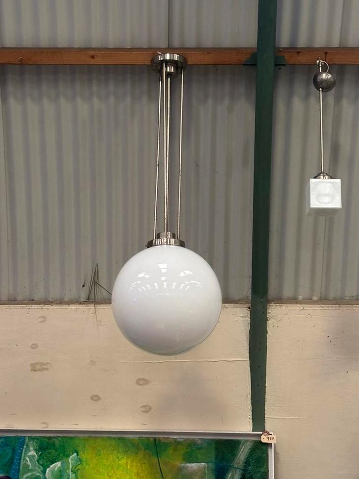 Zeer grote oude Gispen lamp, Huis en Inrichting, Lampen | Plafondlampen, Gebruikt, Glas, Metaal, Ophalen