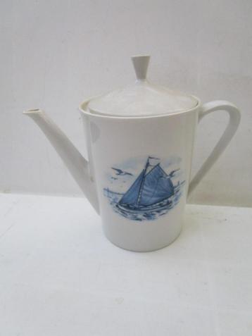 koffiepot theepot blauw wit porselein maritiem / zeilschip  