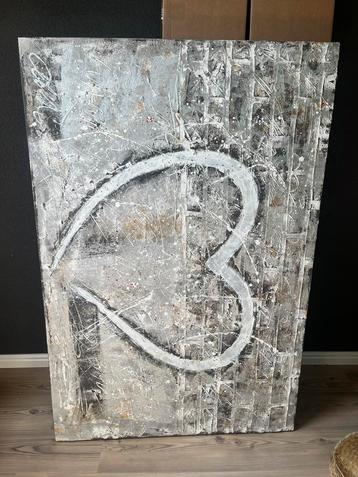 Groot olieverfschilderij, Abstract hart, vol textuur. beschikbaar voor biedingen
