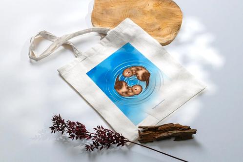 Handdrawn tote bag otter, Sieraden, Tassen en Uiterlijk, Tassen | Damestassen, Nieuw, Schoudertasje, Verzenden