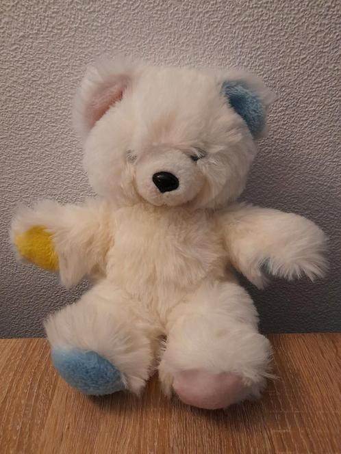 Vintage Beer Knuffel - Wit met Pastelkleuren, Kinderen en Baby's, Speelgoed | Knuffels en Pluche, Zo goed als nieuw, Beer, Verzenden