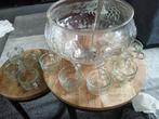 Vintage Glazen Punch Bowl Set, Ophalen, Gebruikt
