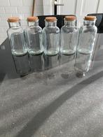 4 z.g.a.n. glazen potjes van 16 cm hoog met kurkdop, Ophalen of Verzenden, Zo goed als nieuw, Glas, Pot, Bus of Blik