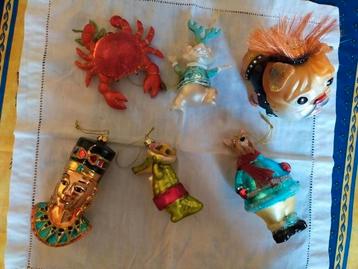 4 glazen foute KERSTBALLEN, hamster, krab, krokodil, Farao  beschikbaar voor biedingen