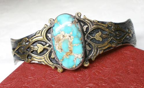 Antiek Perzisch turkoois armband Art Deco design zeldzaam, Sieraden, Tassen en Uiterlijk, Antieke sieraden, Armband, Zilver, Met edelsteen