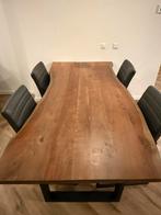 Houten eettafel 200x95 met 6 stoelen, Ophalen, Gebruikt, Eikenhout, 50 tot 100 cm