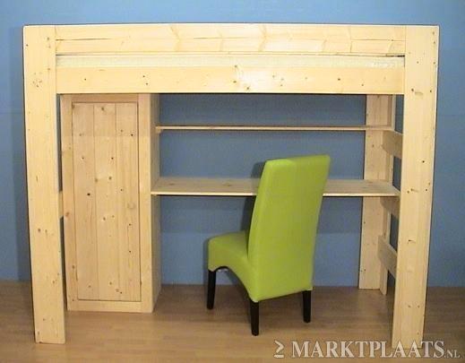 Massief houten HOOGSLAPER met onderbouw, Kinderen en Baby's, Kinderkamer | Bedden, Nieuw, 180 cm of meer, 85 tot 100 cm, Lattenbodem