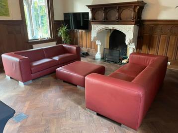 l'ancora collection leren bankstel & poef Bordeaux rood beschikbaar voor biedingen