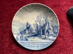 Delfts Blauw Handgeschilderd Bord - Winter, Ophalen of Verzenden