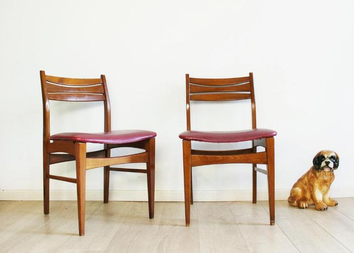 Set houten vintage stoelen. Retro Mid Century stoel, 2 x, Huis en Inrichting, Stoelen, Gebruikt, Twee, Hout, Overige materialen