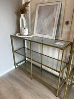 Gouden Wandkast met Glazen Platen, Ophalen, 100 tot 150 cm, Glas, Zo goed als nieuw