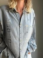 retro vintage graphic design print blouse overhemd maat L, Vintage, Ophalen of Verzenden, Zo goed als nieuw, Halswijdte 41/42 (L)