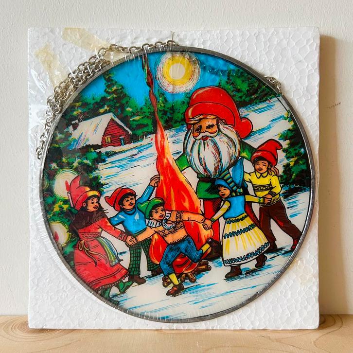 Vintage Scandinavische Kerstman Raamhanger Glas in Lood, Diversen, Kerst, Nieuw, Ophalen of Verzenden